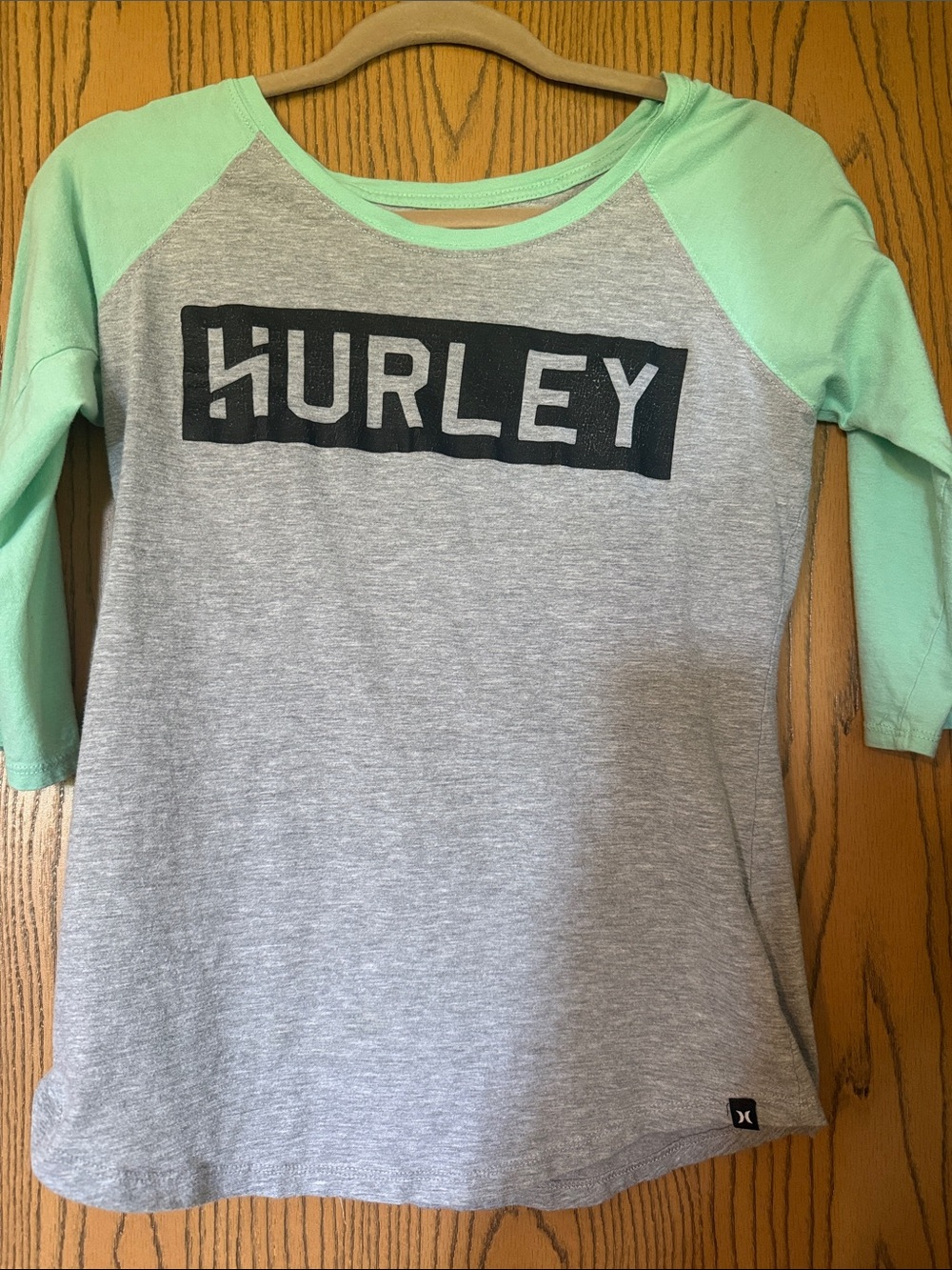 Hurley Heather Gray Tee with Mint Green Raglan Sleeves